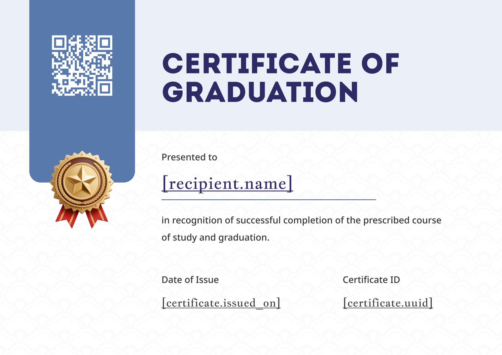 Blue Ribbon Graduation Certificate Landscape - certificate template