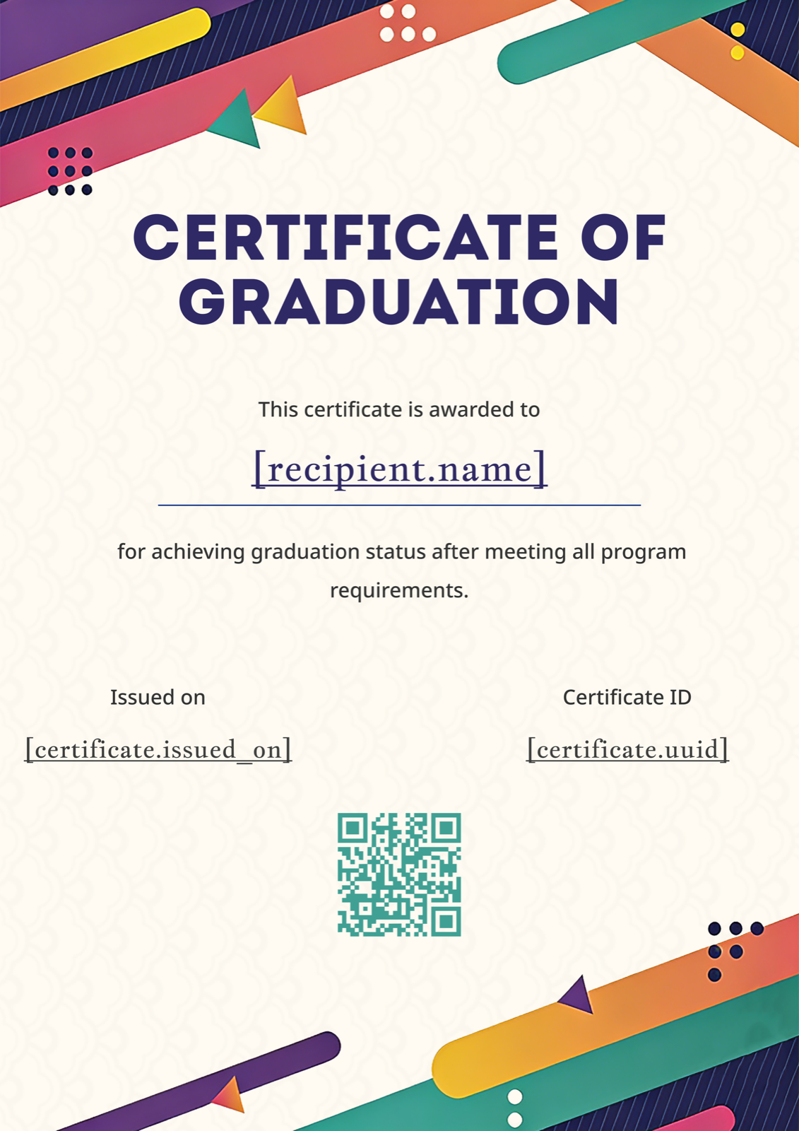 Colorful Confetti Graduation Certificate Portrait - certificate template