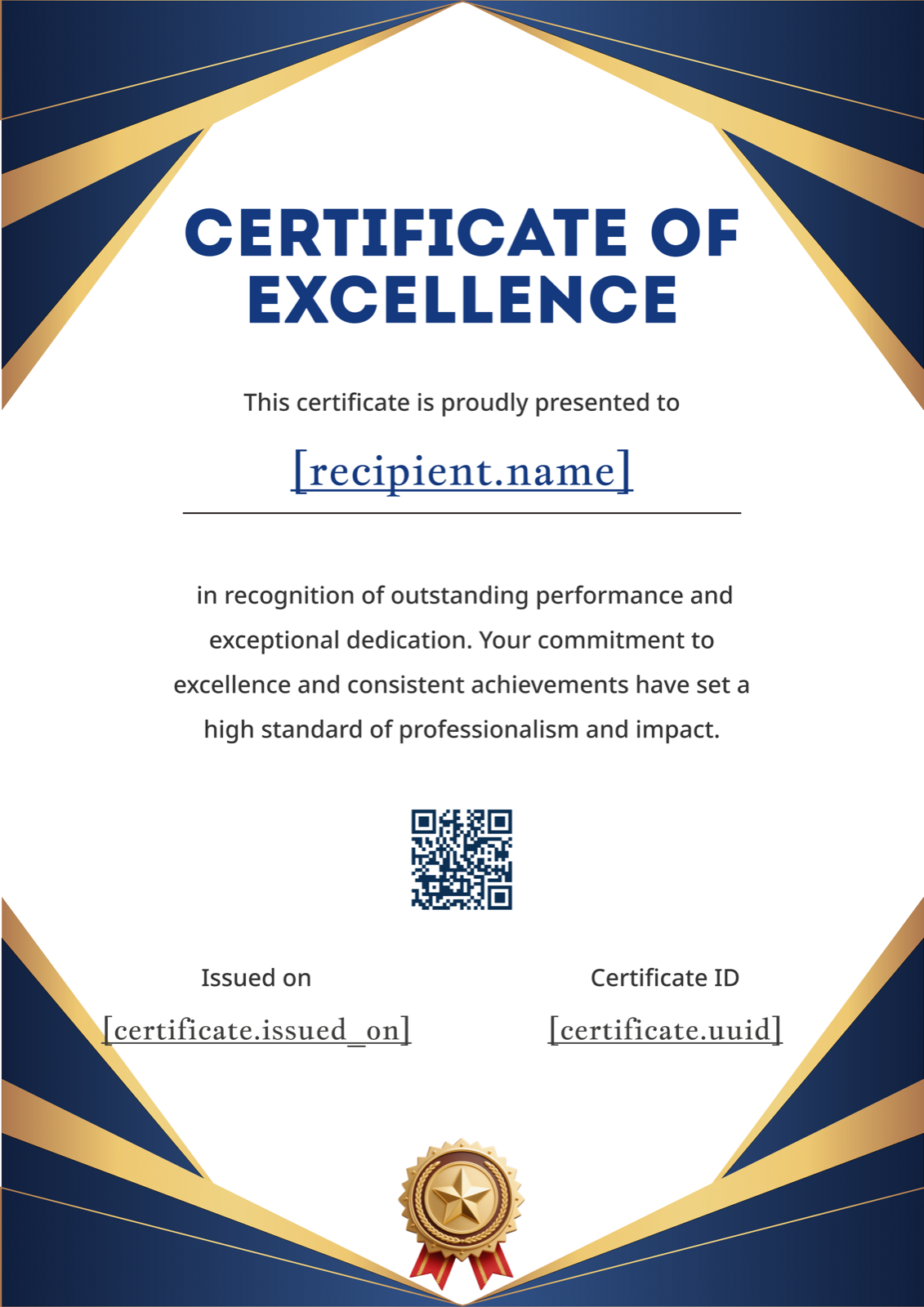 Navy Blue Gold Geometric Portrait Excellence Certificate