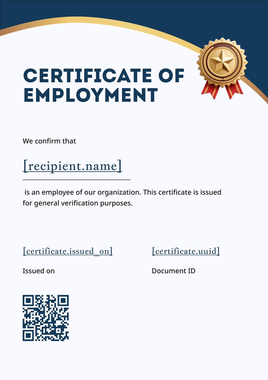 Blue Teal Wave Portrait Certificate of Employment