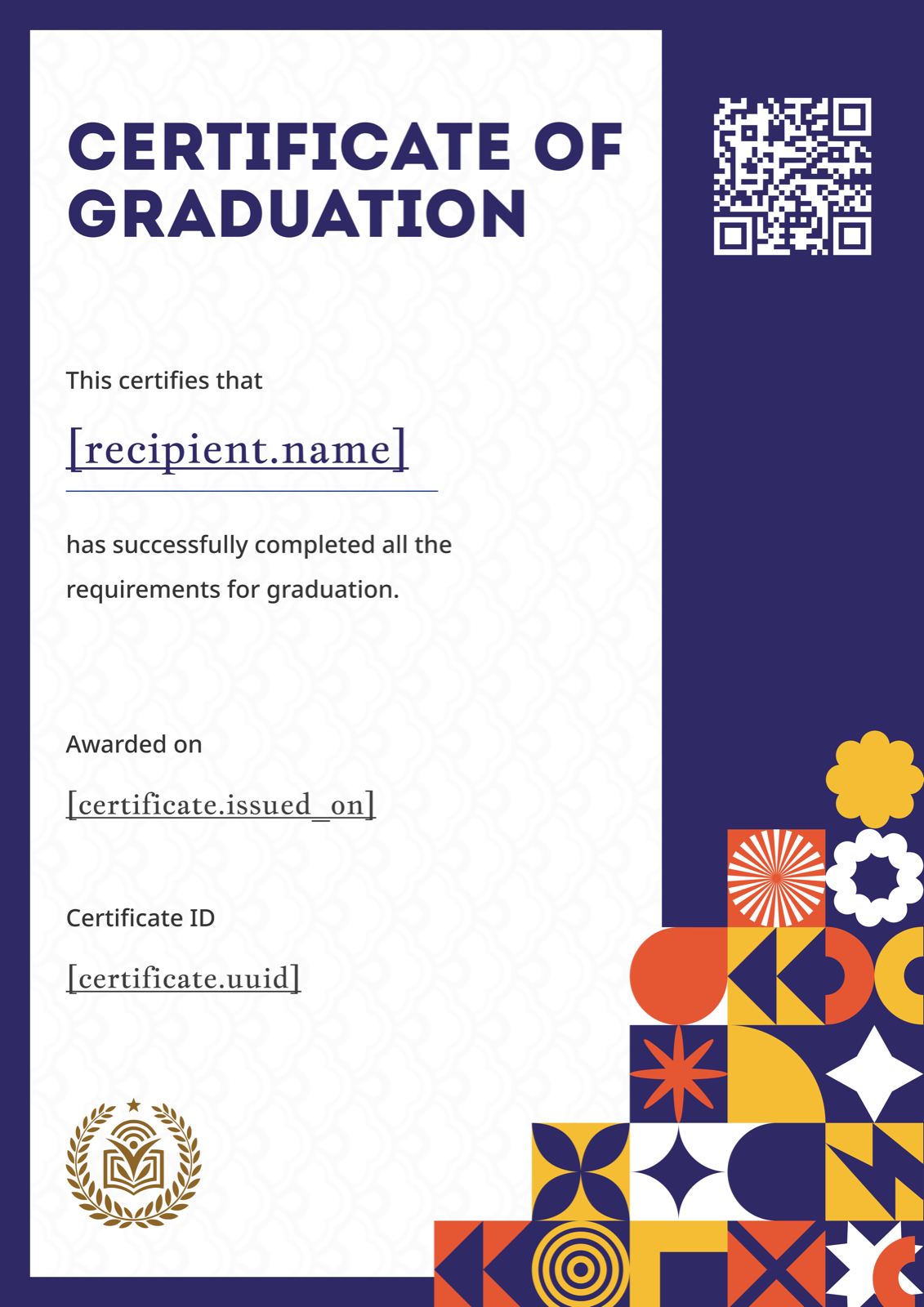 Mosaic Geometric Graduation Certificate Portrait - certificate template
