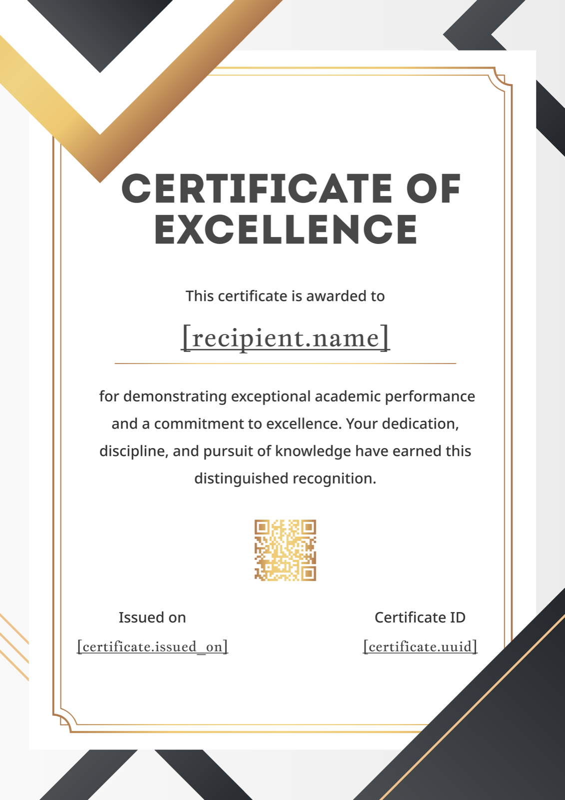 White Gold Charcoal Geometric Portrait Excellence Certificate